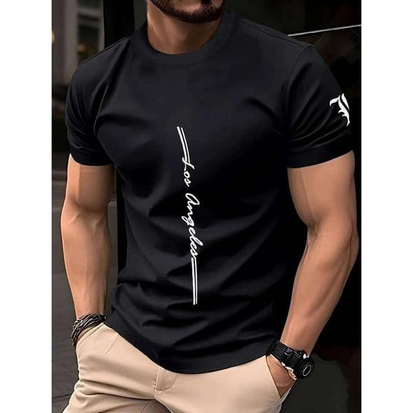 Men's quick drying breathable loose training round neck T-shirt with letter pattern printed on the fabric durable outdoor casual C260228