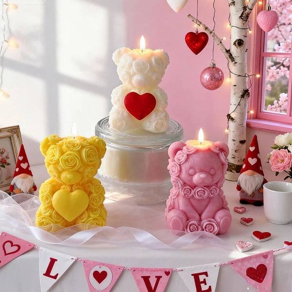 Bestseller DIY Valentine's Day Gifts Aroma Plaster Mould Love Rose Couples Bear Silicone Mold Bears Wedding Candle Making Supplies ddmySat