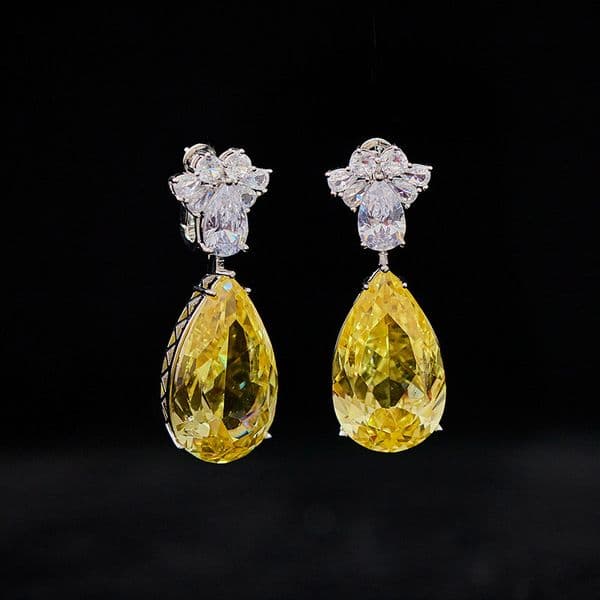 Earrings New Pear-Shaped Yellow Diamond Earrings, Gold-Plated 89Ct Water Drop Zircon Earrings, Elegant And Luxurious Women's Evening Earrings