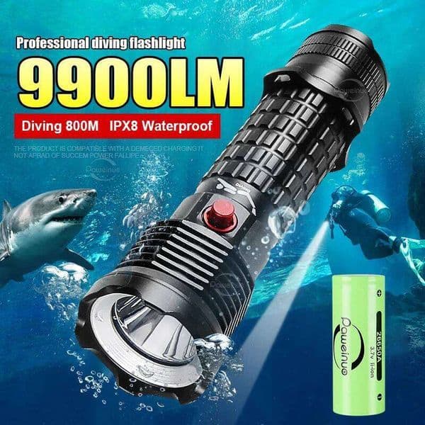 Professional Spearfishing Hunting Scuba XHP199 LED Dive Light 9900 Lumens Diving 26650 Torch Underwater Flashlight Z260228