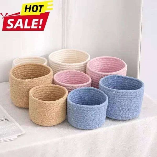 Handmade Cotton Rope Woven Storage Box Basket Desktop Toys Comestics Keys Snacks Sundries Organizer 26Y0228