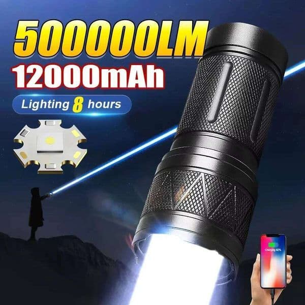 50000LM Zoom Tactical Flashlight USB-C Rechargeable, 12000mAh IPX6 Waterproof Aluminum Torch for Outdoor Surviva Z260228