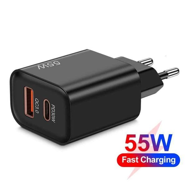For Total 55W USB C PD 30W Fast Charger for iPhone 15 14 13 Samsung Huawei Mate60 Nova OPPO POCO Quick Charging Power Adapter X260228