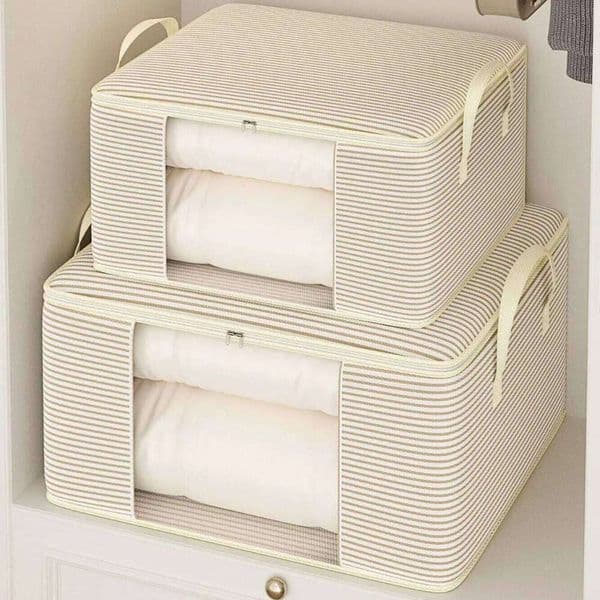 Thickened 120g Cloth Visual Storage Large Capacity Clothes Quilt Home Use Packing Organizer Bag Non-Woven Fabric Box Shape 26Y0228