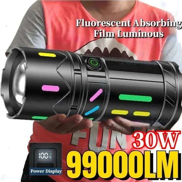 High Power White Laser Flashlight with Luminous Strips 3000 Meter Zoom Long-Rang Waterproof Outdoor Camping Handlamp Z260228