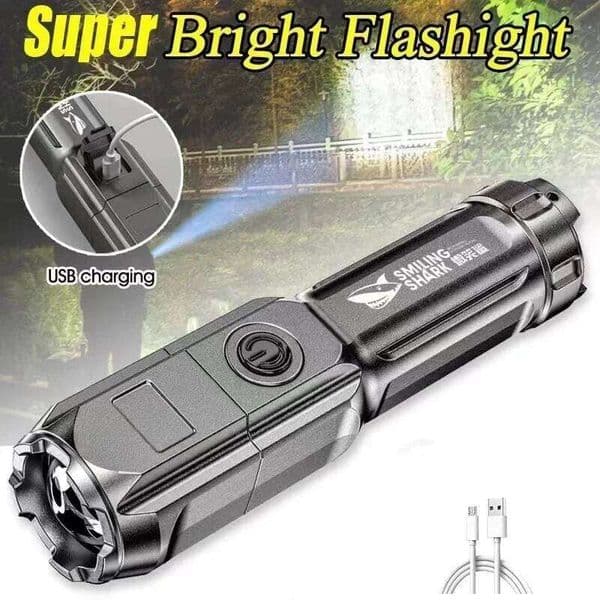 Power LED Flashlight USB Rechargeable Torch Portable Zoomable Camping Light 3 Lighting Modes Use High Strength ABS Material Z260228
