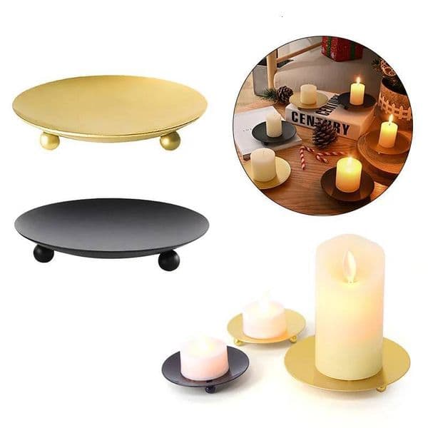 Bestseller 1 Pcs Black Gold Round Metal Tray Long Pole Base Wedding Banquet Art Deco Candle Holder Home Decor ddmySat
