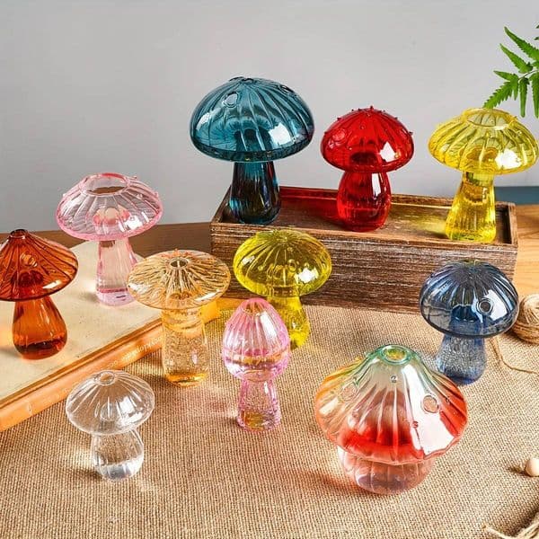 Bestseller Colourful Mushroom Creative Hydroponic Transparent Glass Aromatherapy Vase Living Dining Room Desktop Art Decoration ddmySat