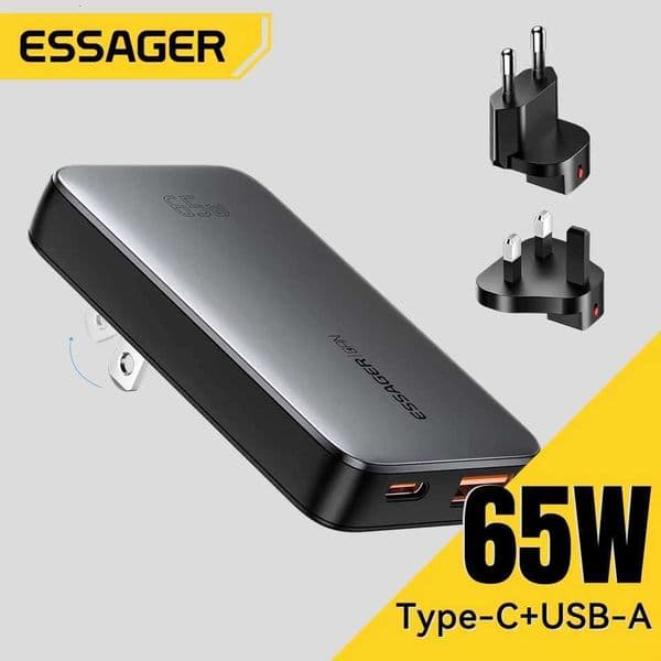 For Essager Ultra Thin 65W GaN Travel Charger Quick Charge 40 PD30 PPS Portable Type C Charger For iPhone Samsung Macbook Laptop X260228