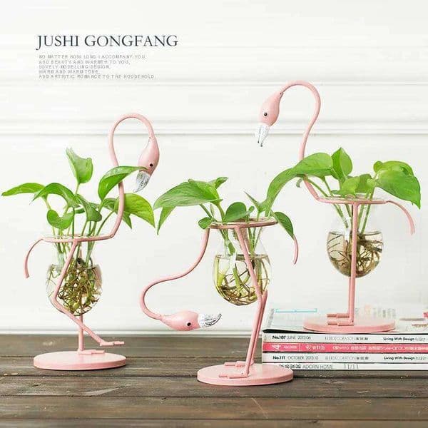 Large Flamingo Hydroponic Vase Green Sill Desktop Decoration Ornaments Plant Glass Bottle Flower Arrangement Container 26W0228