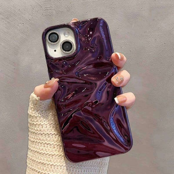 Plating Purple Meteorite Fold Texture Glossy Case For iPhone 16 Pro Max 17 Air 15 13 12 11 14 Plus Soft Shockproof Phone Cover 26L0110