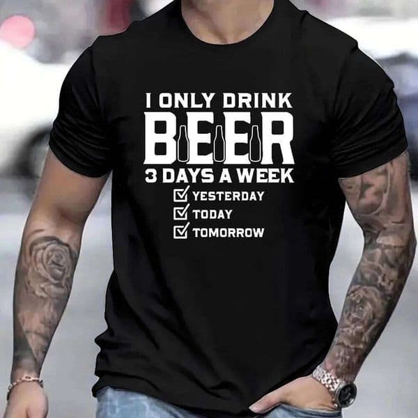Funny T-Shirt Apparel Fashion I Only Drink Beer Letter 3D Printed T-shirts Large Size Loose Men's Short Sleeve Clothing C260228
