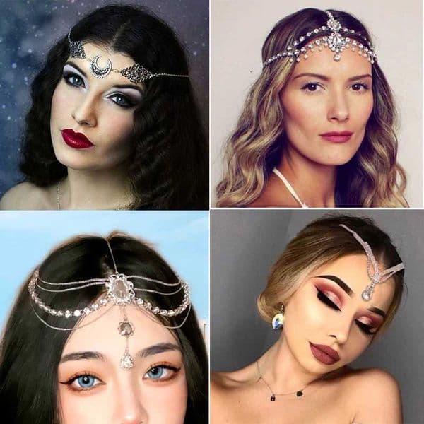 Bohen Fashion Vintage Chain Fore band Wen Rhinestone Fringe Tiara Bridal Wedding Hair Accessories Jewelry X260228