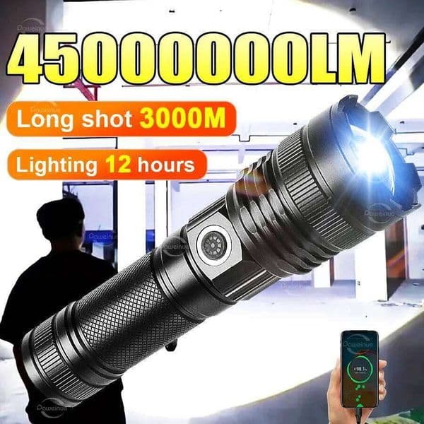 Ultra Powerful LED Flashlight 45000000LM Tactical Torch Lights USB Rechargeable Flashlights 18650 Camping Fishing Emergency Lamp Z260228