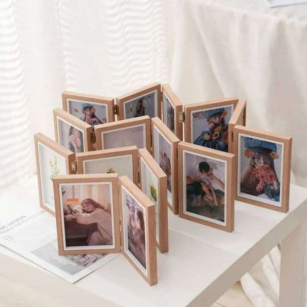 Creative Foldable Hinge Photo Double/Triple Rectangular Portrait Picture Frame Wooden 2/3/4/5 Linked 26Y0228