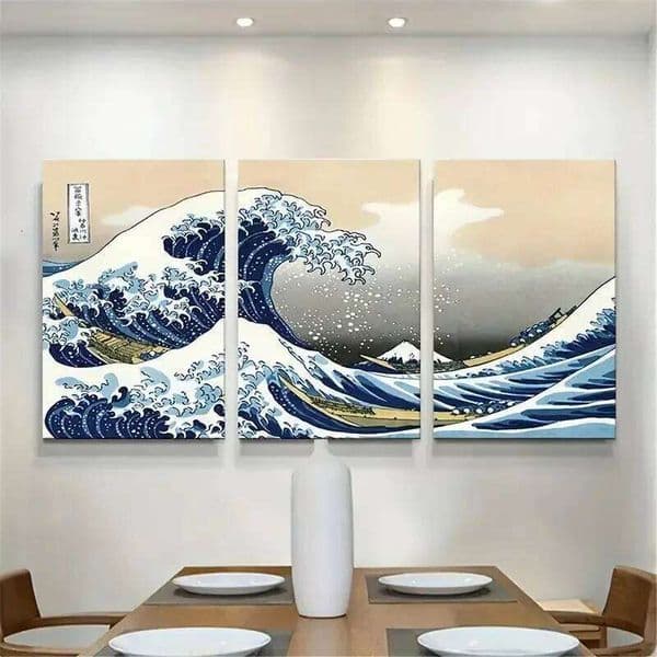 3pcs Japanese Style Canvas Print Posters Waves of Kanagawa Art Paintings Living Room Bedroom Hallway Kitchen Wall Decors 26H0225