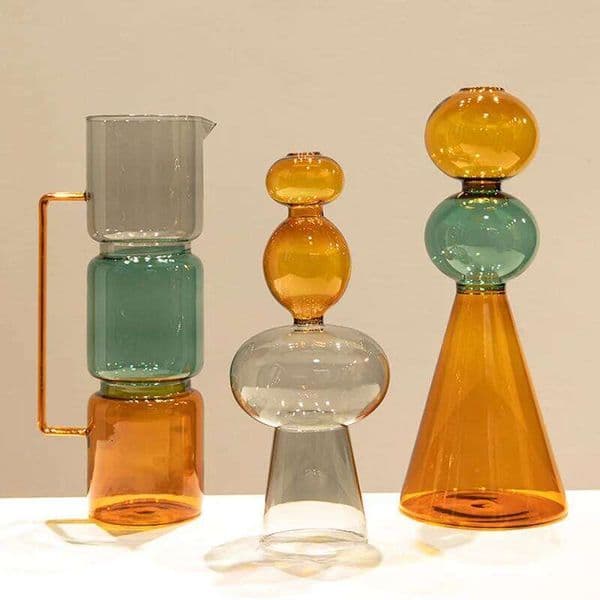 Simple colored creative double-layer glass transparent vase, personalized desktop soft decoration ornament, hydroponic 26W0228