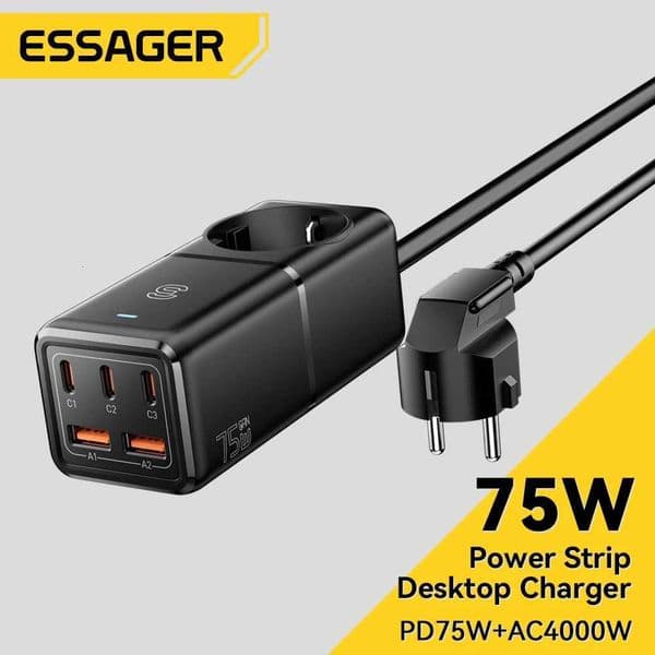 For Essager 75W GaN USB Charger Quick Charge 40 30 For iPhone Samsung Desktop Fast Charger For MacBook Laptop Power Station X260228