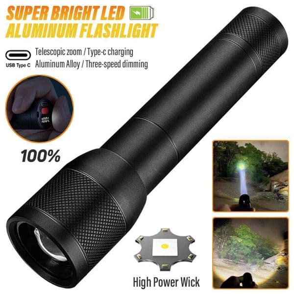 Super bright LED aluminum alloy flashlight Rechargeable torch Outdoor searchlight Portable camping light With telescopic zoom Z260228