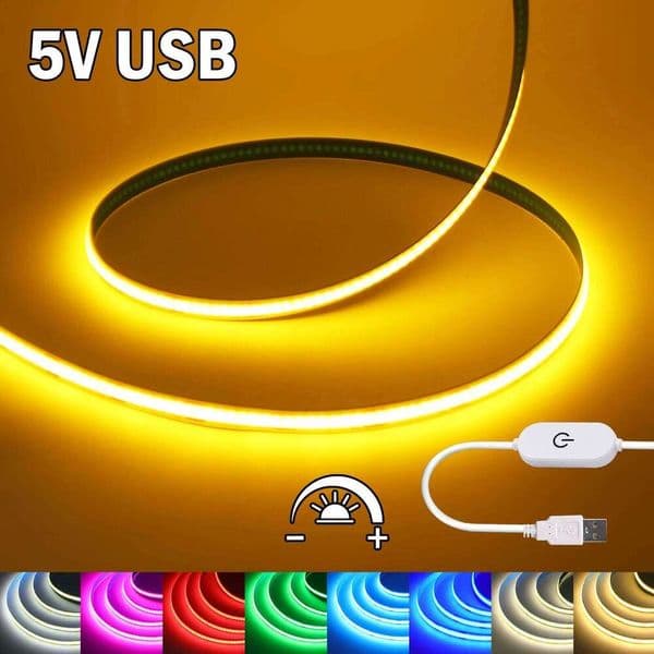 Dimmerable DC 5V USB COB Strip White/Pink/Red/White/Yellow/Yellow/Ice Blue/Green Home Decor TV Backlight Flexible Ribbon Rope Z260227