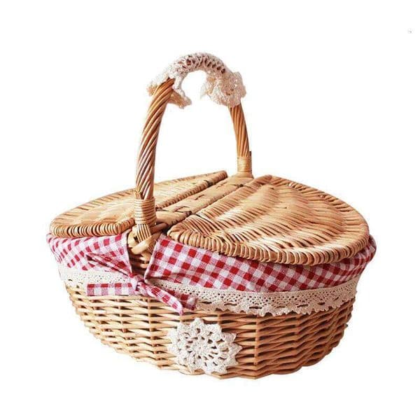 Camping Picnic Fruit Baskets Food Organizer Handmade Big Basket Retro Wicker Carry-on Handle Willow Woven Storage Hamper Outdoor 26Y0228