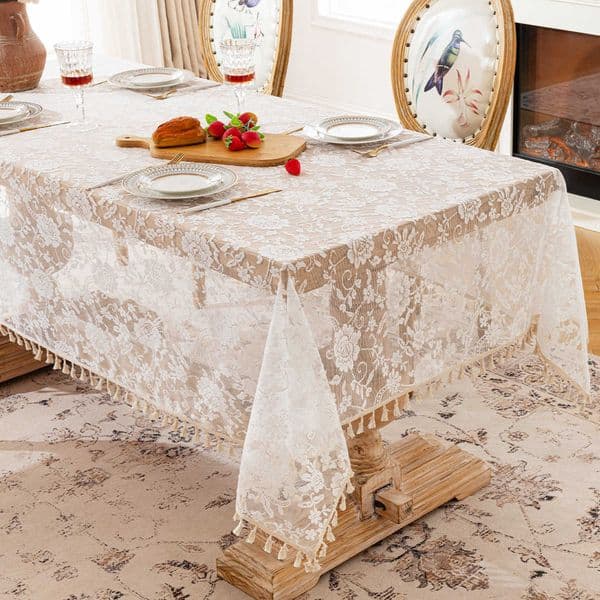 Light Luxury High-End French Rose Flower Tablecloth Rectangular Lace Dining Tablecloth Non-Slip Wear-Resistant Coffee Table Dining Cabinet Cover S260227