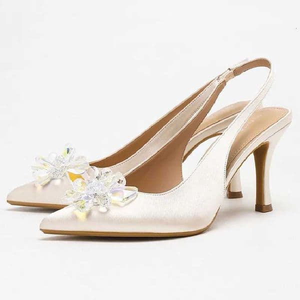 RhinESTone Decorated High Heels Women Elegant Satin Pointed Toe Slingback Stiletto Sandals FAshion Wedding Bridal Shoes K260228