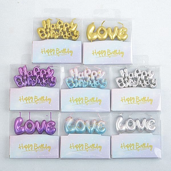 Gradient Gold Plated Happy Birthday Love Valentine's Day Confession Wishing Blessing Candle