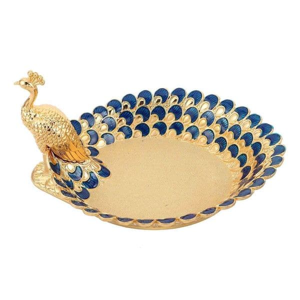 Home Decor Peacock Gilt Fruit Plate Metal Platter Gold Decorative Tray Bowl Desktop Golden Candy Trays for Party Table Dish 26L0228