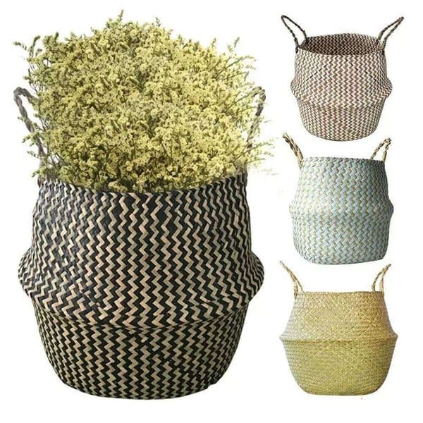NEW Handmade Foldable woven basket Rattan Woven Seagrass Clothing Storage Basket Home Decoration Flower Baske 26Y0228