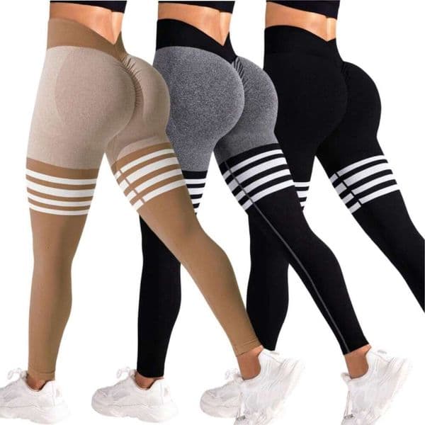 Cross-Border European and American Striped Outdoor Tight Women High Waist Hip Lift Yoga Wear Quick-Drying Running Sports Fitness Pants