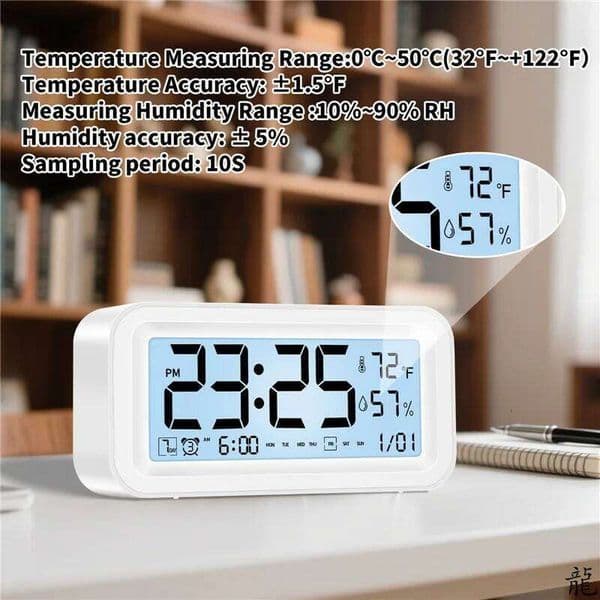 Multi-function Digital LED Brightness Adjustable Temperature and Humidity Display Dual Mode Alarm Clock 26W0228