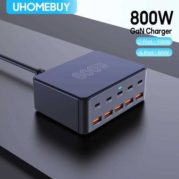 For 800W USB C GaN Charger 100W PD30 PPS QC30 Multiport Fast Charging Station for iPhone 15 16 Samsung Macbook Pro Laptops Tablets X260228
