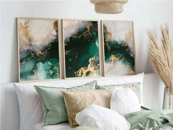 3pcs/set Green Gold Abstract Lines Geometric Canvas Print Minimalist Marble Wall Art Posters for Modern Living Room Home Decor 26H0228
