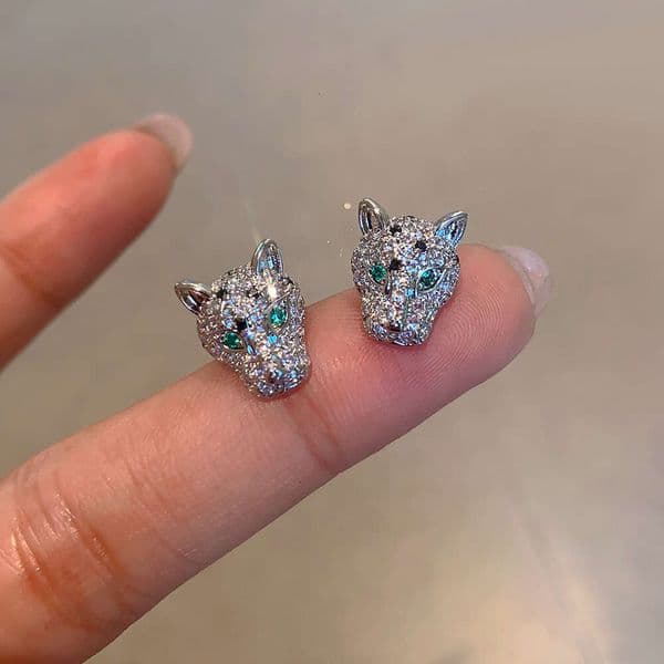 Green-Eyed Leopard Design Zirconia Earrings Sterling Silver Stud Earrings Fashionable Women's Holiday Gift