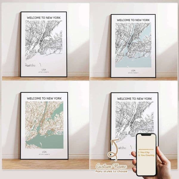 Modern Custom Personalized Color City Map Wall Art Canvas Poster Prints Paintings Picture For Living Room Home Decor 26H0228