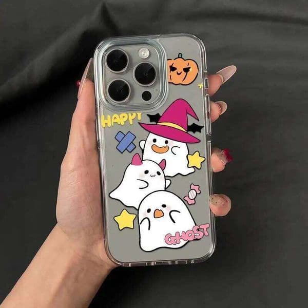 Transparent Soft Cover Cute Happy Pumpkin Ghost Phone Case For iPhone 16 15 14 13 12 11 17 Pro Max Air XSMax XS XR X 7 8 Plus
