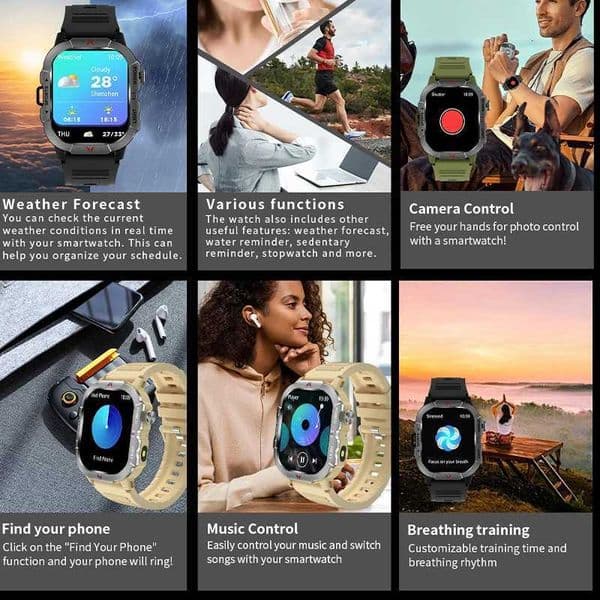 2026 Outdoor Smart Watch for Men 201HD 240296 Call IP68 Waterproof Rate Monitor 400mAh Android iOS FlashlightJ260601