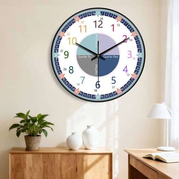 12 inch Early Education Wall Creative Cartoon Colorful Clock for Study Kid's Room Time Management Home Decoration 26Y0601