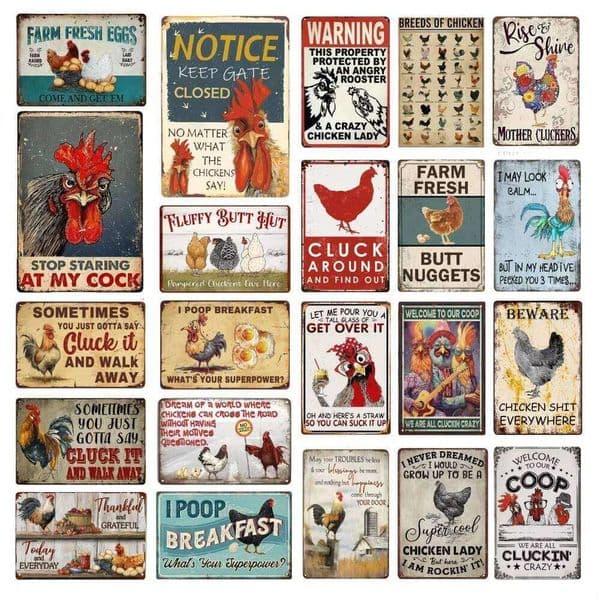 Crazy Chicken Coop Sign Retro Metal Welcome Plaque Funny Farmhouse Kitchen Henhouse Gift 26L0601
