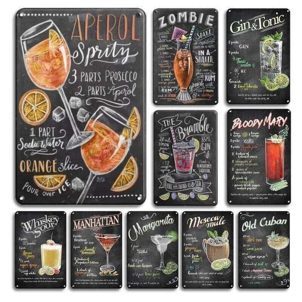 Vintage Metal Sign Decorations Gin & Tonic Cocktail Plate Charming Decorative Poster Plaque for Home Wall Decor 8 X 12 Inch 26L0601