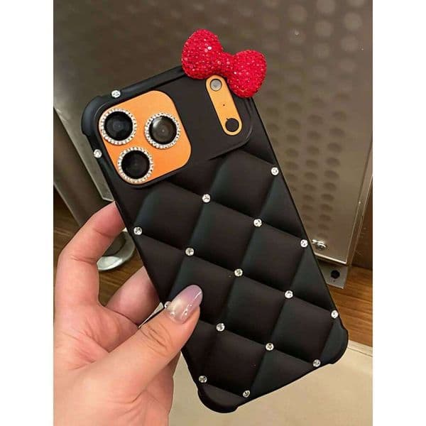 Luxury Designer Kitty Bow Case 16 Max 17 air Glitter Diamond Phone Cover for iPhone 14 15 13 16e 12 Pro 11 W260601