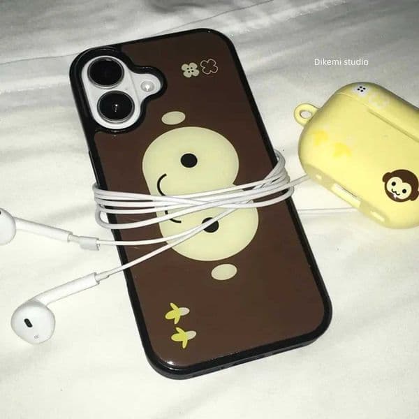 Brown Korean Ins And Yellow Monkey Face Phone Case For iPhone 17 Air 16 Pro Max 15 14 Plus 13 12 11 Shockproof Silicone Cover Z260601