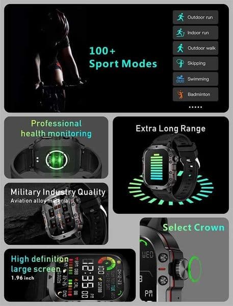LAXASFIT 2025 Rugged Military Smart Watch Mens Outdoor Watch 201 HD Touch Sn Vo Call SmartwatchJ260601
