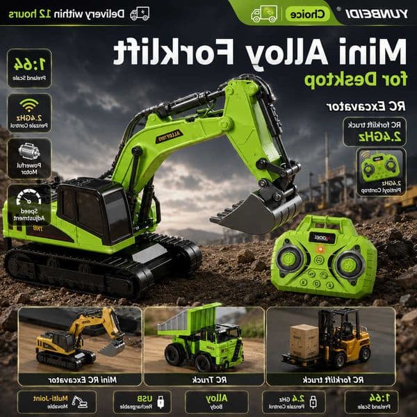 164 Remote Control Alloy Truck Excavator Forklift with Trailer 24GHz Desktop Mini Bluetooth RC Car Childs Toy Festival Gifts L260601