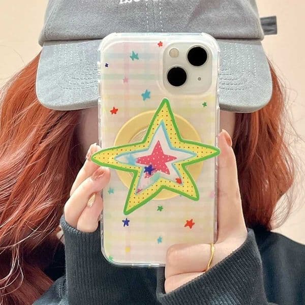 Cartoon Korea Cute Quicksand Star for Griptok Holder Phone Finger Ring Stand port for IPhone 15 Girl BracketJ260601