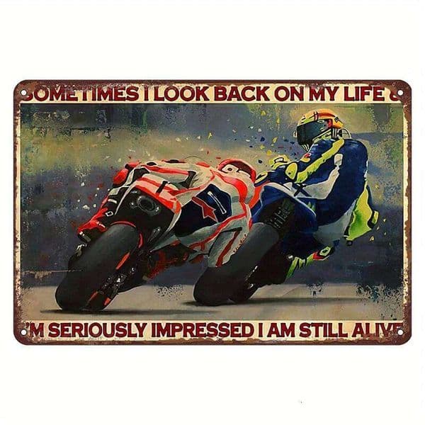 Motorcycle Racing Metal Sign - Retro Wall Art with Inspirational Quote, Rustic Iron Poster Home Decor, Perfect for Garage 26L0601