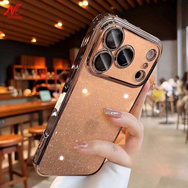 Ultra Thin Slim Transparent Glitter PC Case for iPhone 16 15 14 13 12 11 Pro Max Plus 17 Air Clear Camera Protector New Cover