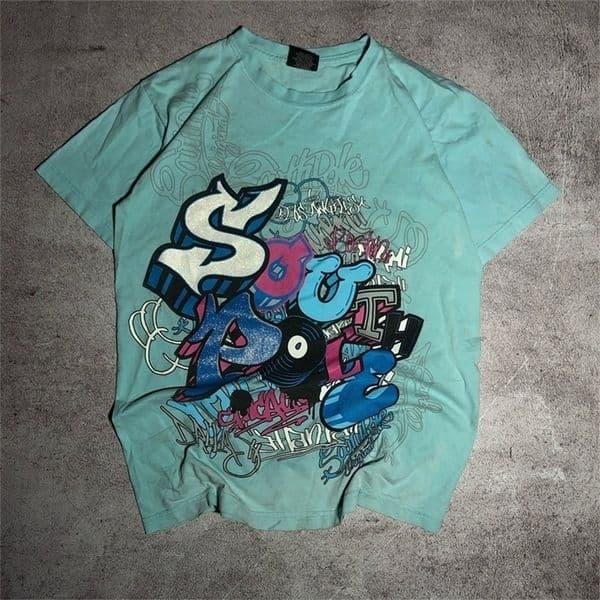Southpole Fashion Graffiti T-Shirt Women American Hip-Hop Vintage Short-Sleeved Harajuku Korean Unisex Tops 260529