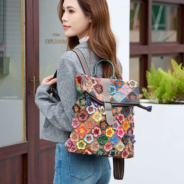 Cross-border bestseller new fashion genuine leather cowhide colorful contrasting color plaid floral patchwork crossbody bag